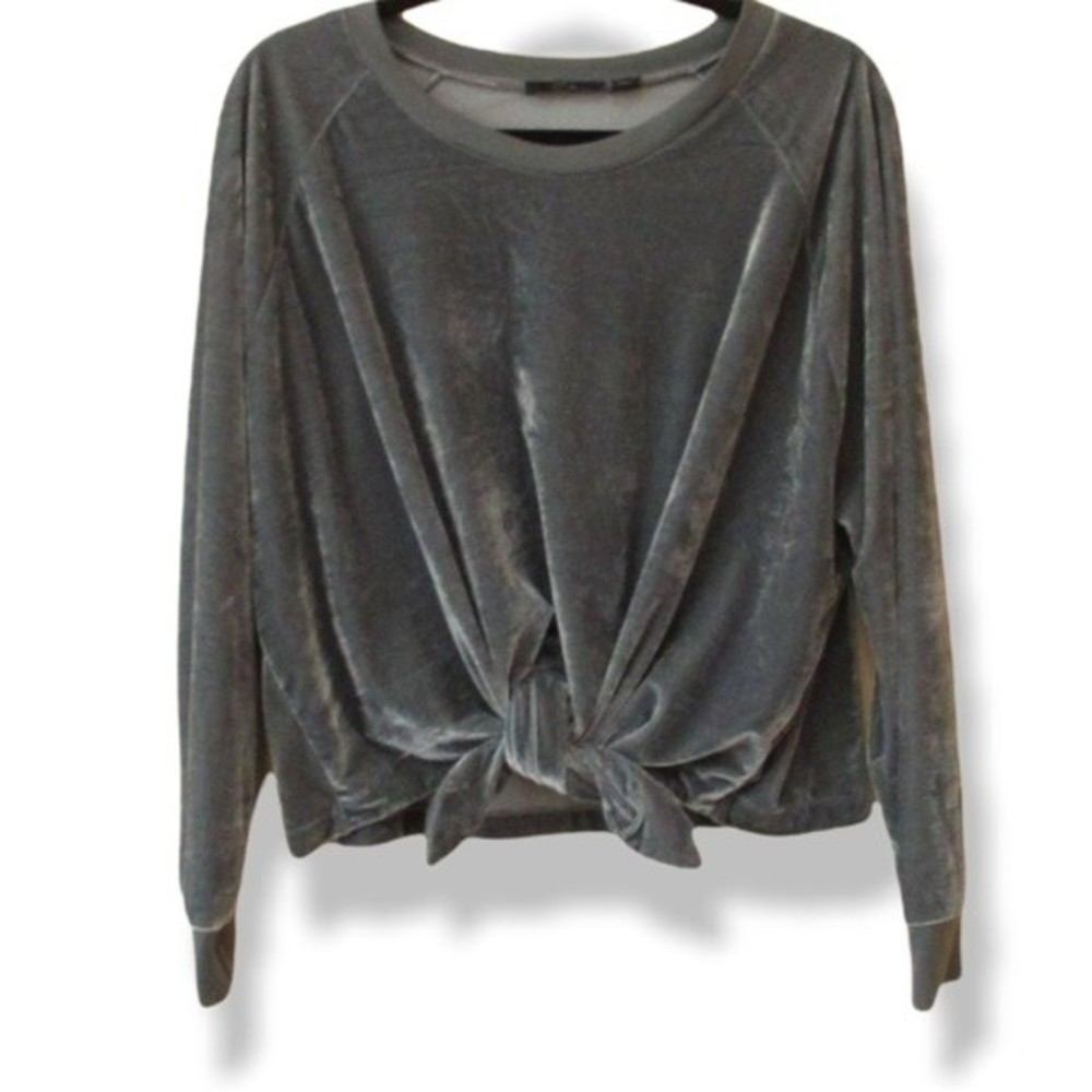 RDI Gray Velour Twist‑Front Long Sleeve Top — Women’s Medium